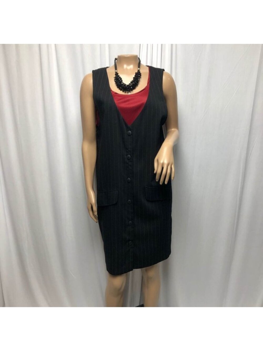 Michele Dress Womens Size 8 Black Pinstripe Sleeveless Button-Up Shift Office